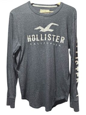 Hollister Charcoal Heather Long Sleeve Logo Tee
